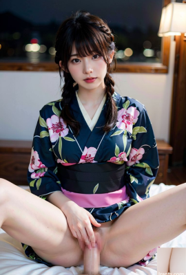 Yukata'da bir cosplayer ile eğlenmek