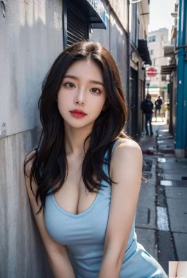 (Al Geneered) Saf güzellik: Sokakta kot pantolon giyen yarı çıplak güzellik