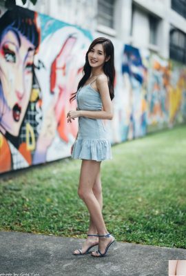 (Güzel bacaklar ekstra) Uzun bacaklı güzel model Zhang Yun mavi kısa etek, yüksek topuklu, güzel bacaklar (53p)
